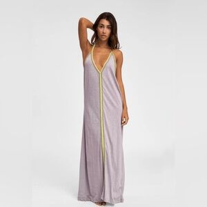 Pitusa PIMA SUNDRESS in Grey with Neon Yellow Inca Trim